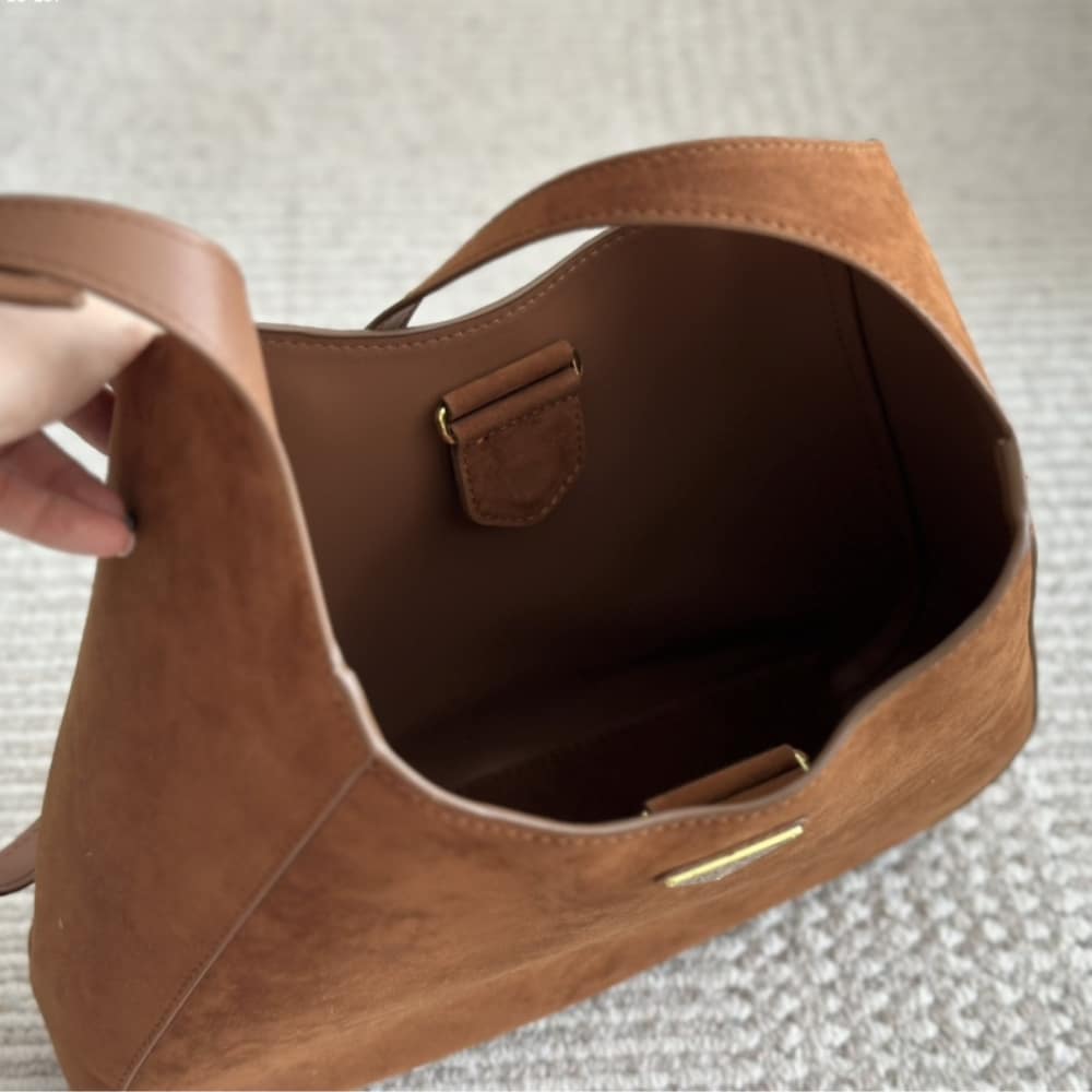 Prada Large Suede Shoulder Bag Cocoa Brown 34Cm