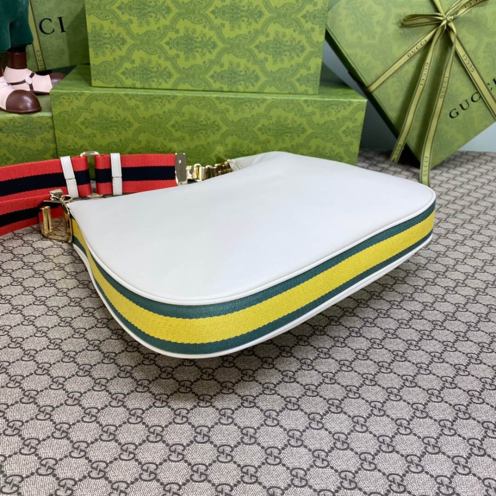 Gucci White Leather Attache Medium Shoulder Bag