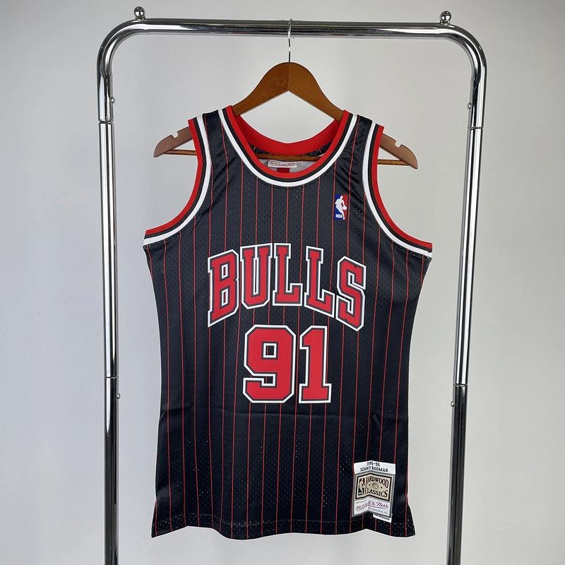 1995-96 NBA Chicago Bulls 91 RODMAN Black Basketball Jersey