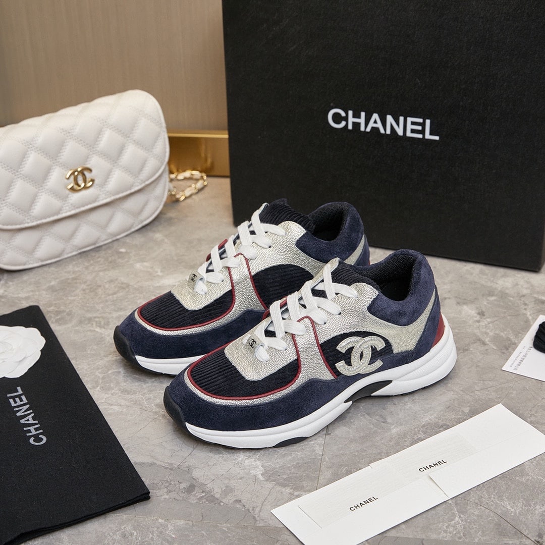 Chanel Cc Logo Sneakers Navy Burgundy