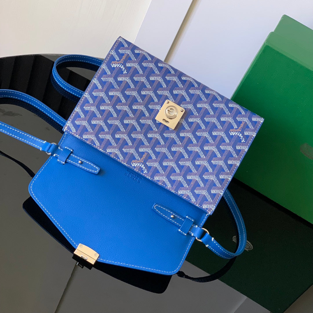 Goyard Chypre Wallet-Pouch 21 Cm Sapphire Blue Goyardine Canvas And Calfskin