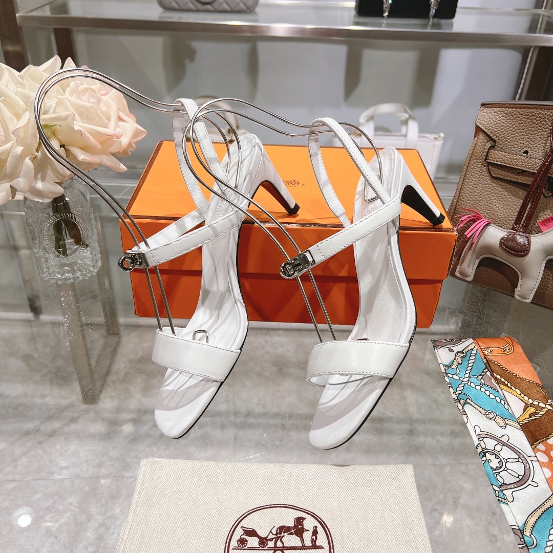 Hermes Glamour 75 Sandal White
