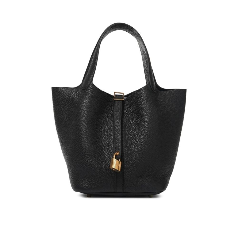 Hermes Picotin Lock Bag In Taurillon Clemence Noir Black 22Cm