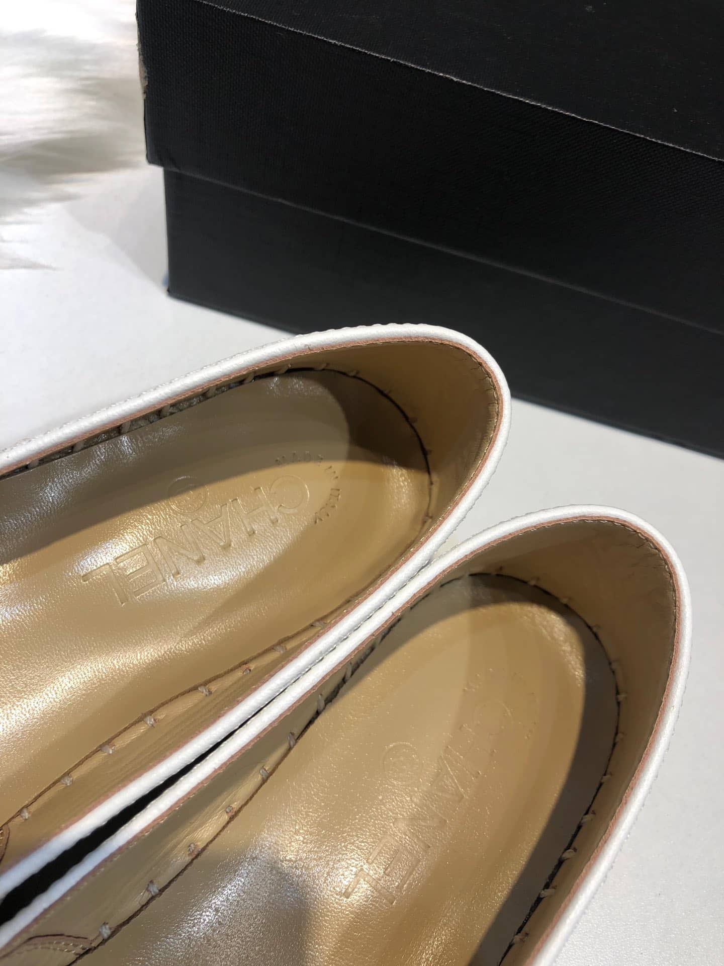 Chanel Embroidered Espadrille Leather Cap Toe Flats White