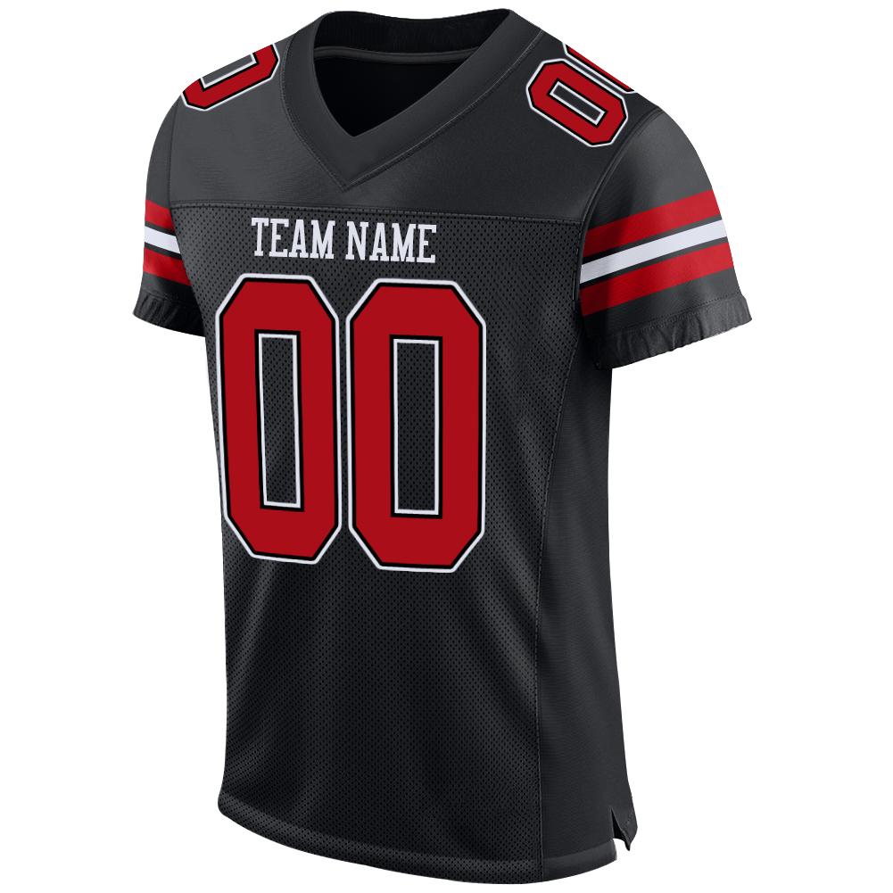 Custom Black Red-White Mesh  Football Jersey