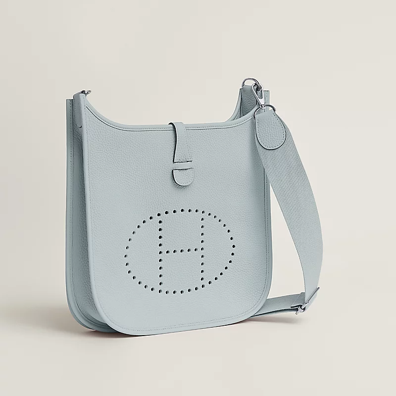 Hermès Evelyne III 29 Clemence Leather Bag Palladium Hardware Light Blue 29cm
