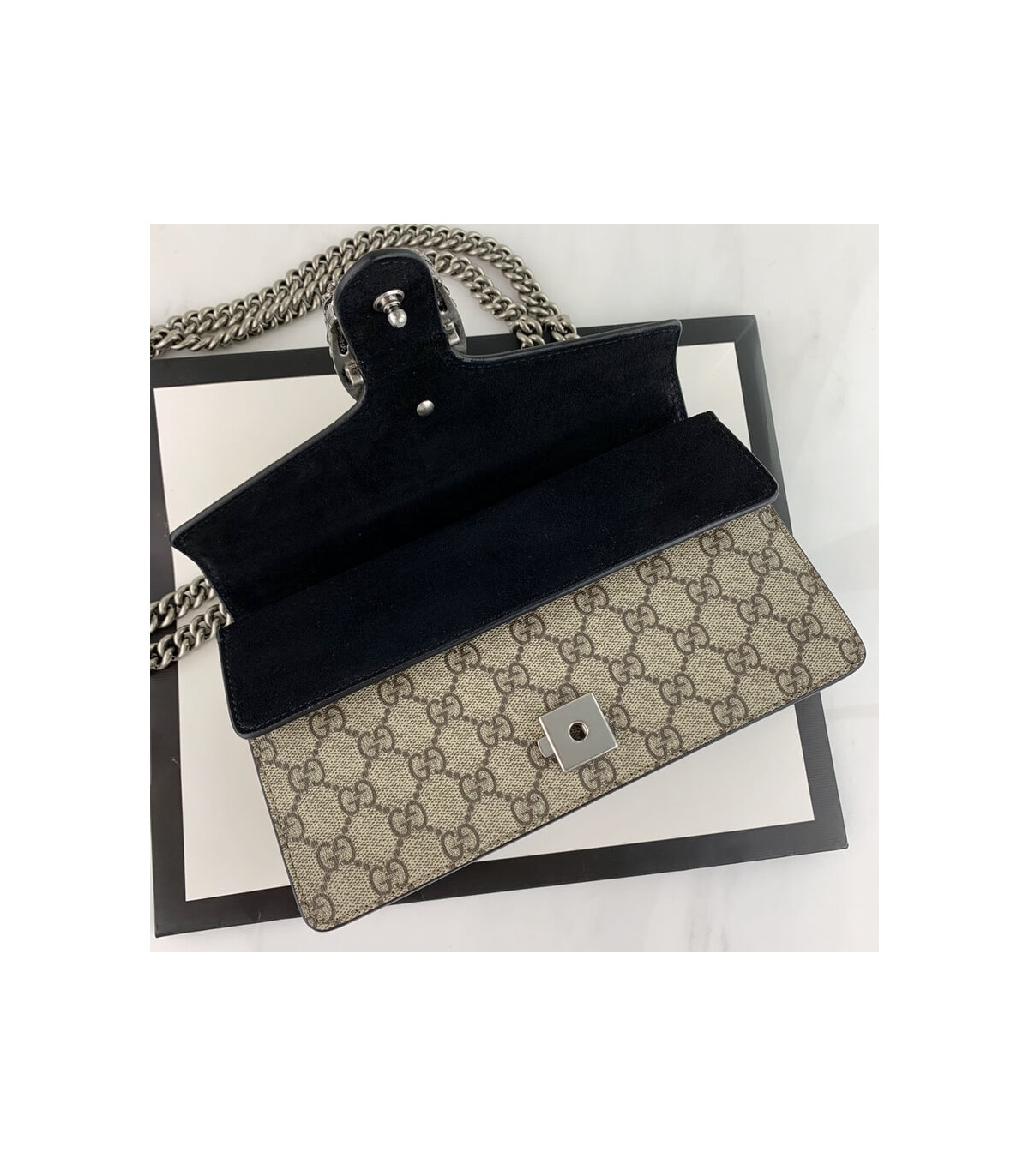 Gucci Dionysus Small Shoulder Bag in GG Supreme with Crystals Black 25cm