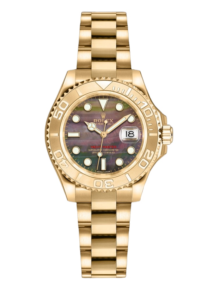 【Super Clone】Rolex Yacht-Master 169628 Yellow Gold Black MOP Dial 29MM Lady Replica Watch
