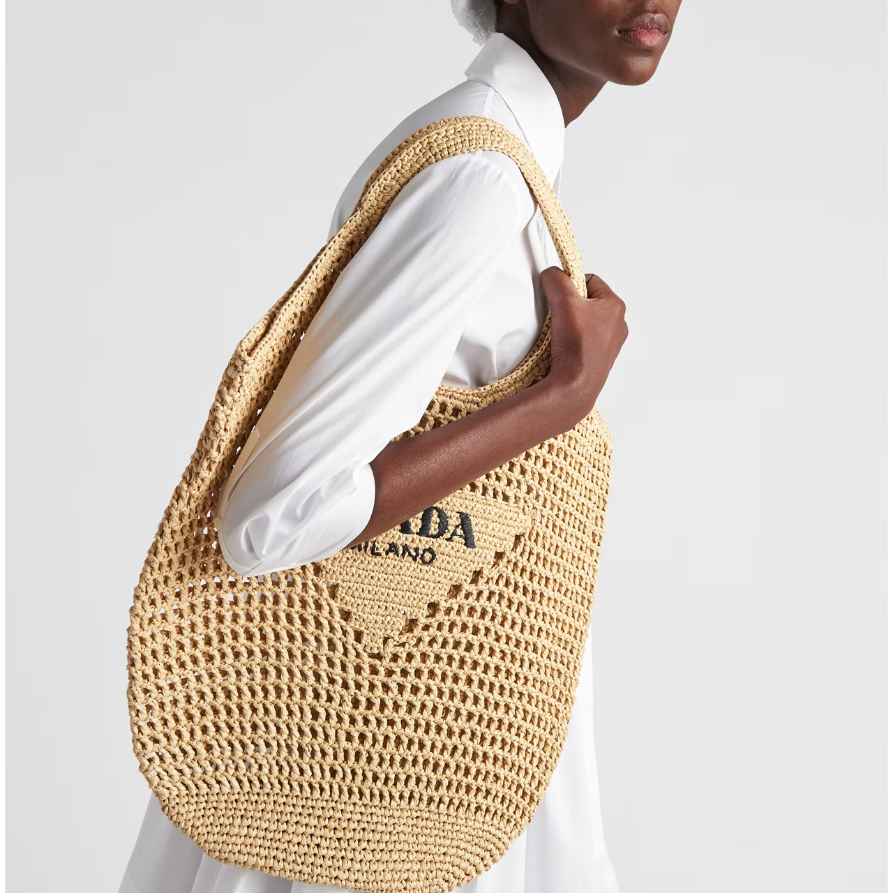 Prada Raffia Tote Bag Beige Straw Beach Bag 51 cm