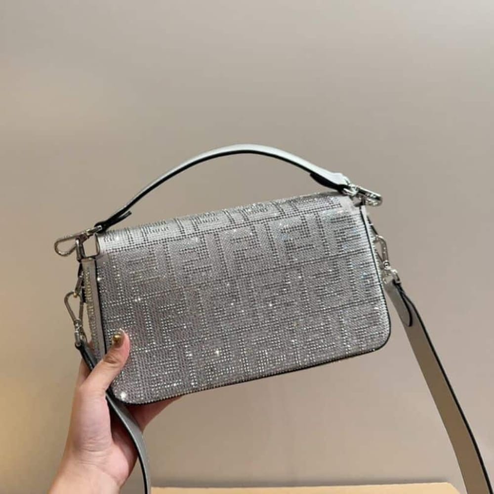 Fendi Baguette Crystal Trim Silver 25Cm