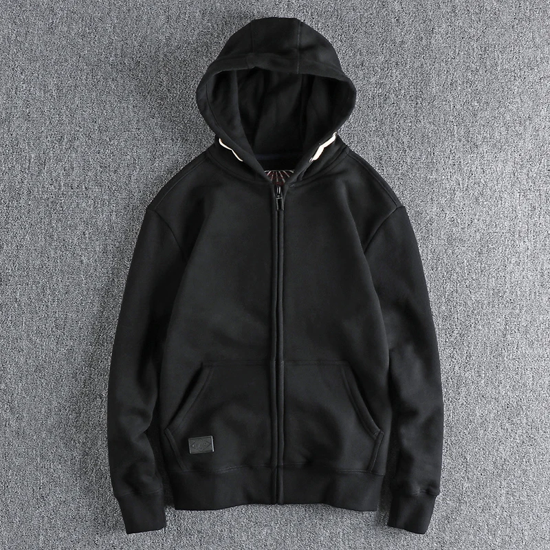 Autumn and winter vintage solid color men plus fleece thickened hoodie casual cardigan coat top