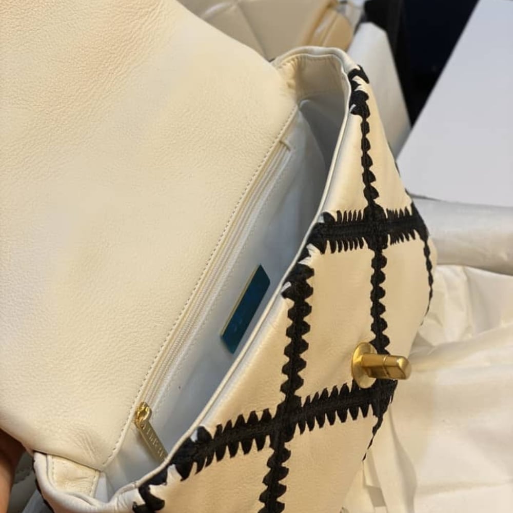 Chanel 19 Flap Bag Crochet Gold And Silver Tone White Black 24Cm AS1160 B04824 C0200