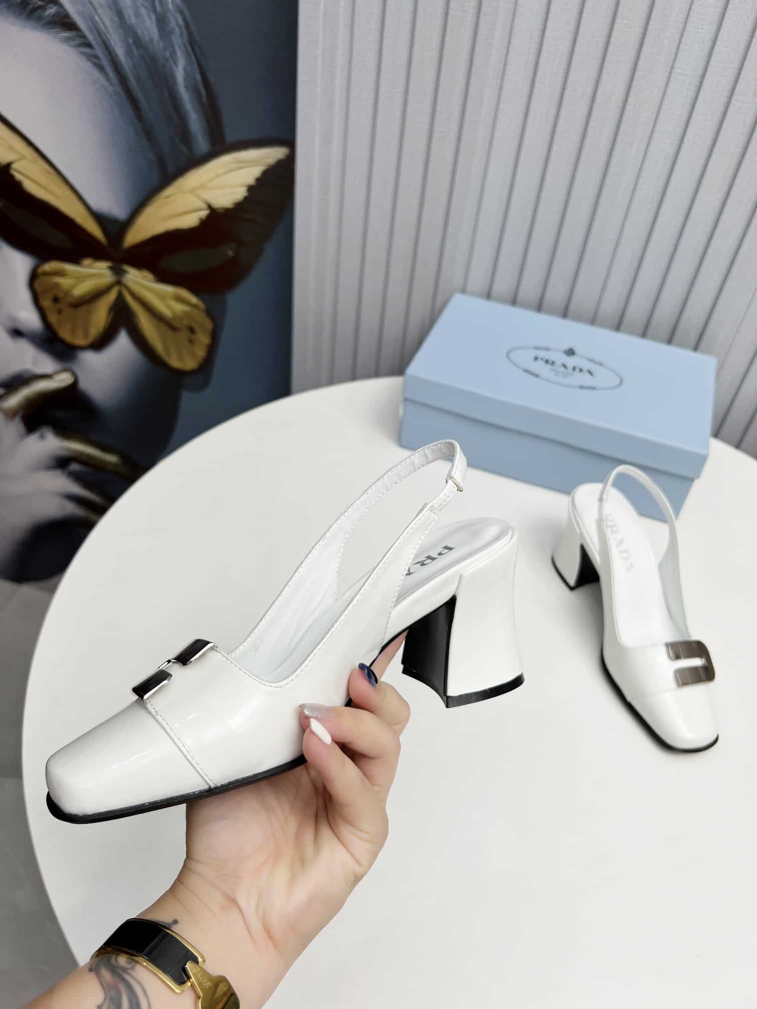 Prada Leather Slingback Pumps White