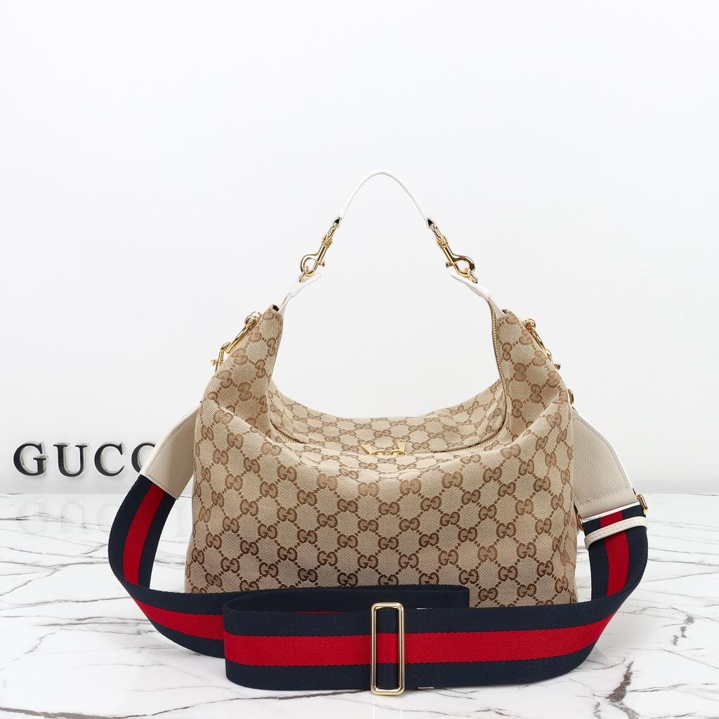 Gucci Brera Medium Crossbody Bag 33cm/13in Sand And Dark Brown GG Canvas A00B4O