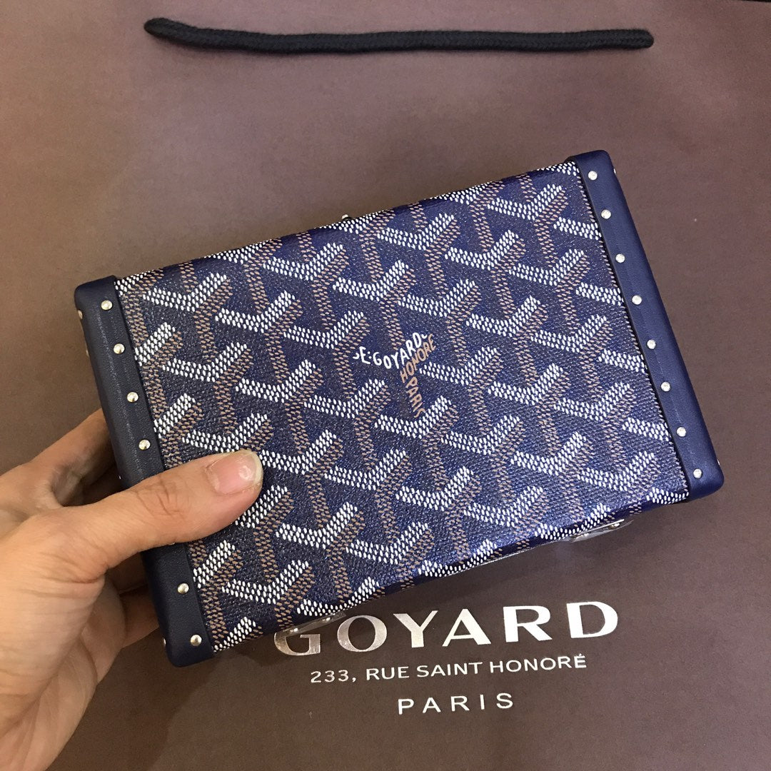 Goyard Minaudiere Trunk Bag 17Cm Navy Blue Canvas