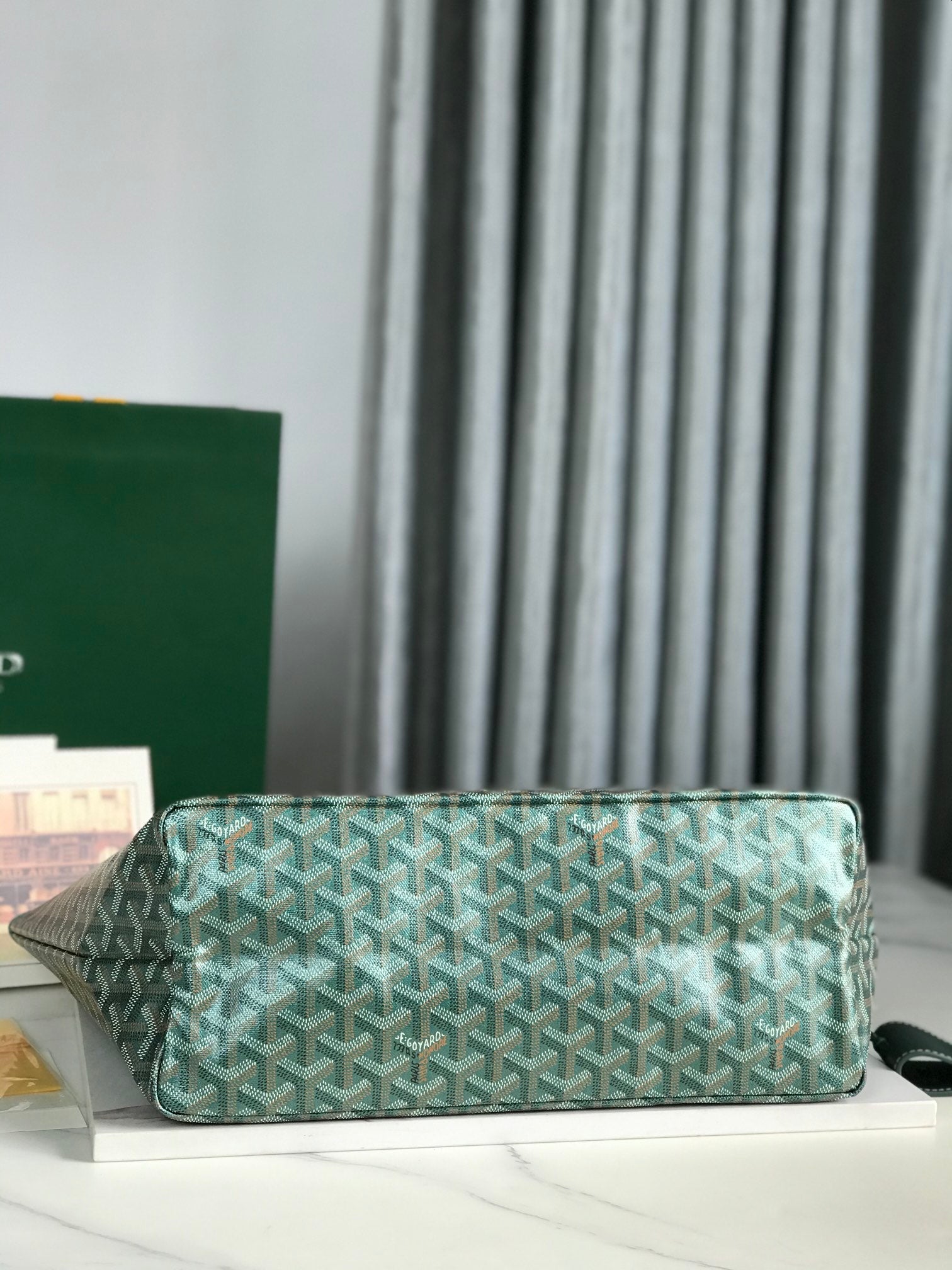 Goyard Saint Louis Pm Bag 34Cm Green Canvas Chevroches Calfskin