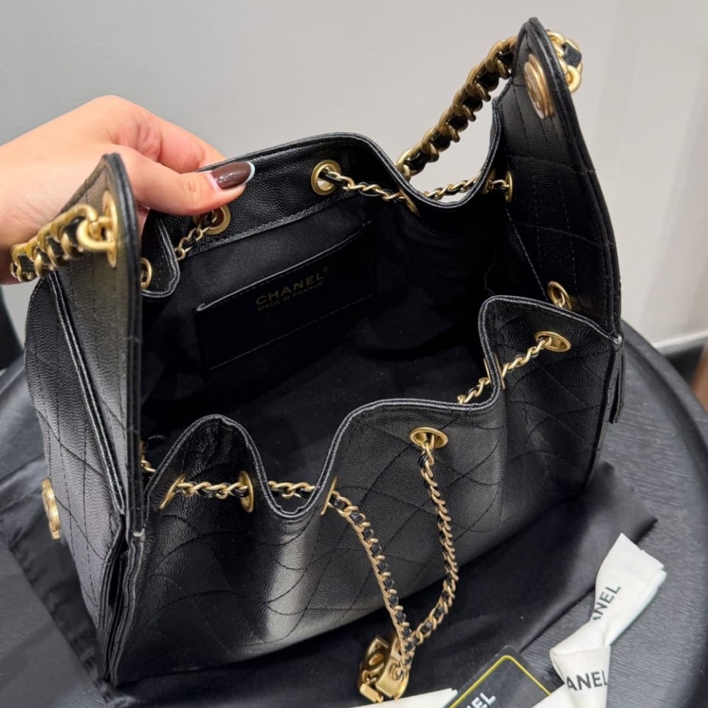 Chanel 25 Small Handbag Grained And Gold Tone Metal Black 26cm AS5293 B20304 94305