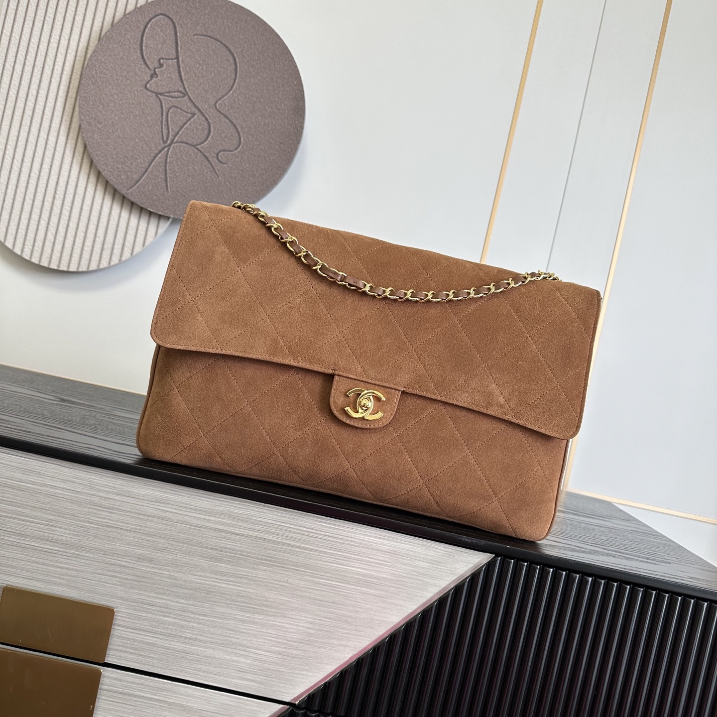 Chanel 26S Suede Classic Flap Maxi Chain Bag