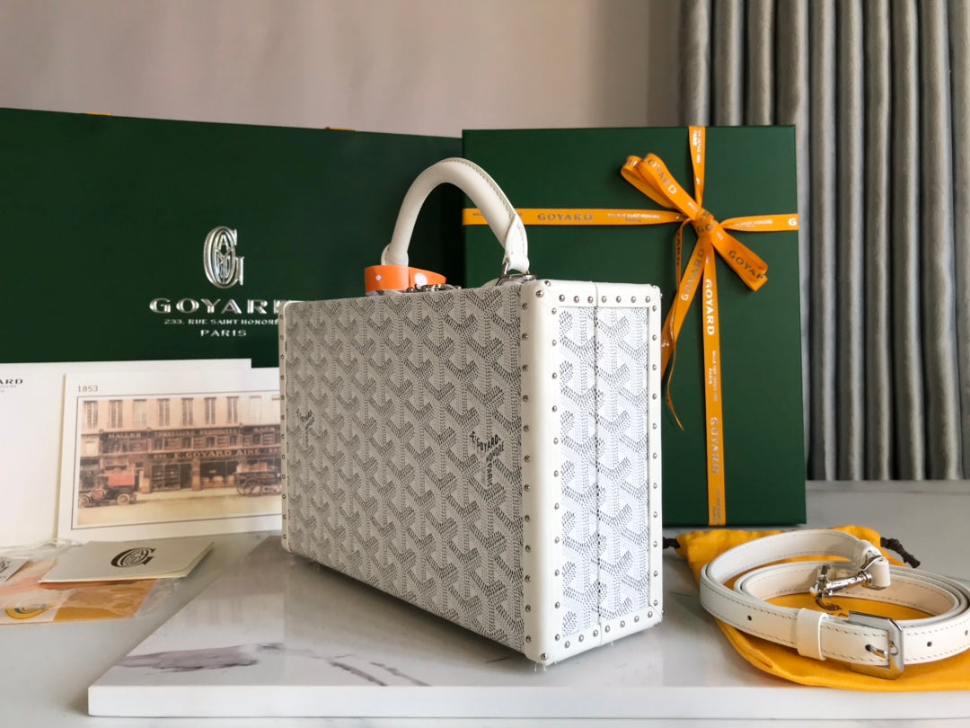 Goyard Grand Hôtel Trunk Bag 24.5cm White Goyardine Canvas And Calfskin