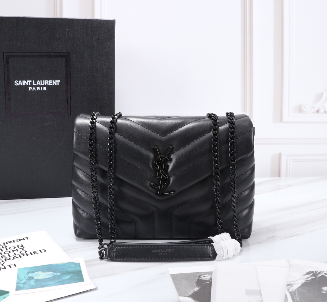 Saint Laurent Loulou Small Chain Bag In Matelasse Y Black Noir 23Cm