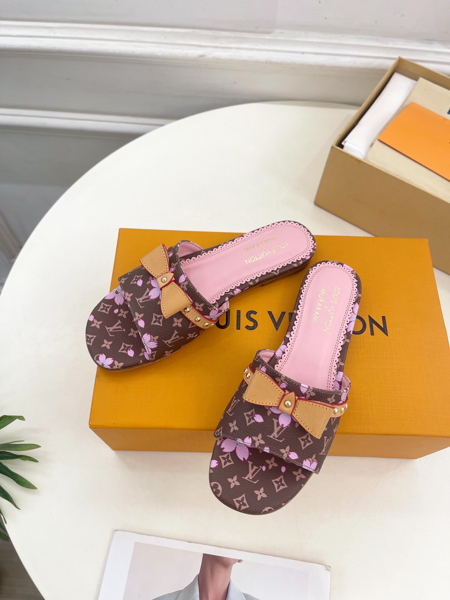 Louis Vuitton x Takashi Murakami Cherry Blossom Flat Slide Sandal Brown Monogram Canvas