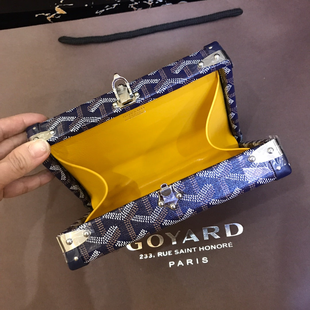 Goyard Minaudiere Trunk Bag 17Cm Navy Blue Canvas