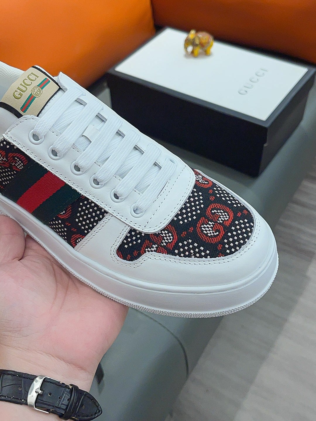 Gucci Screener Gg High Top Sneaker White With Red Logo