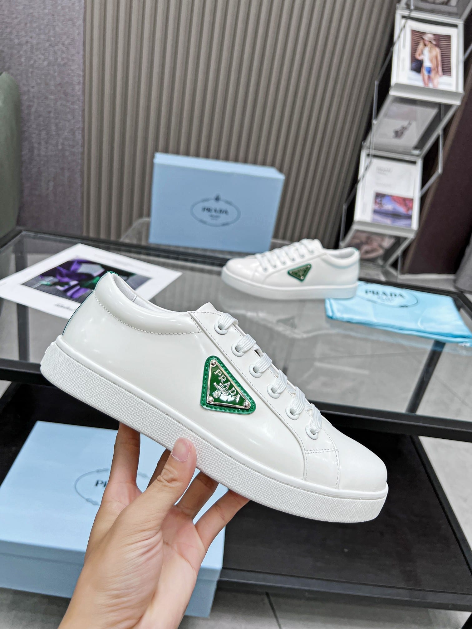 Prada Brushed Sneakers Leather White White Mango 2Ee376 3F0E F0Djt