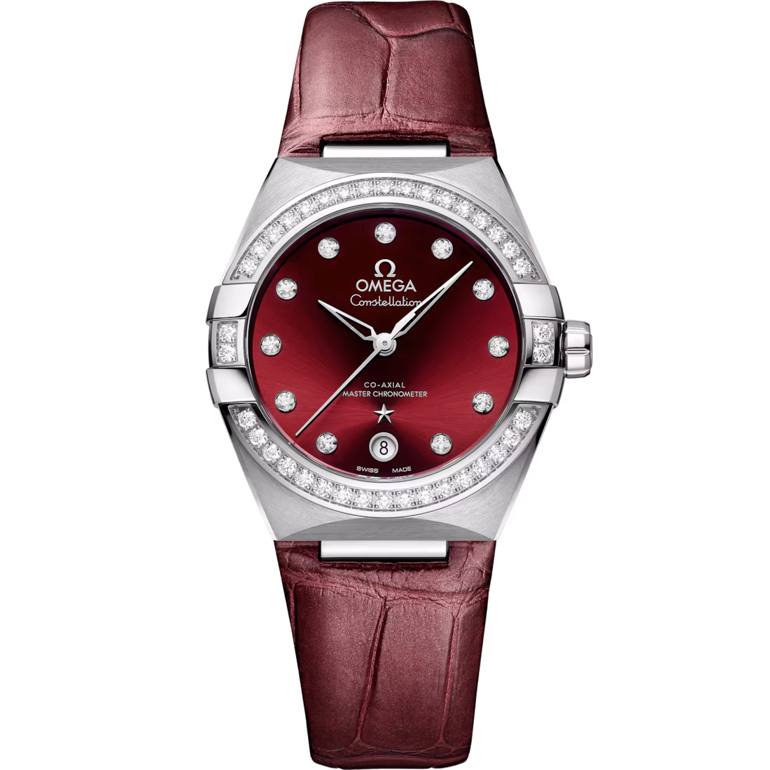 Omega Constellation 36mm Red Dial with Diamonds Stainless Steel Strap 131.18.36.20.61.001