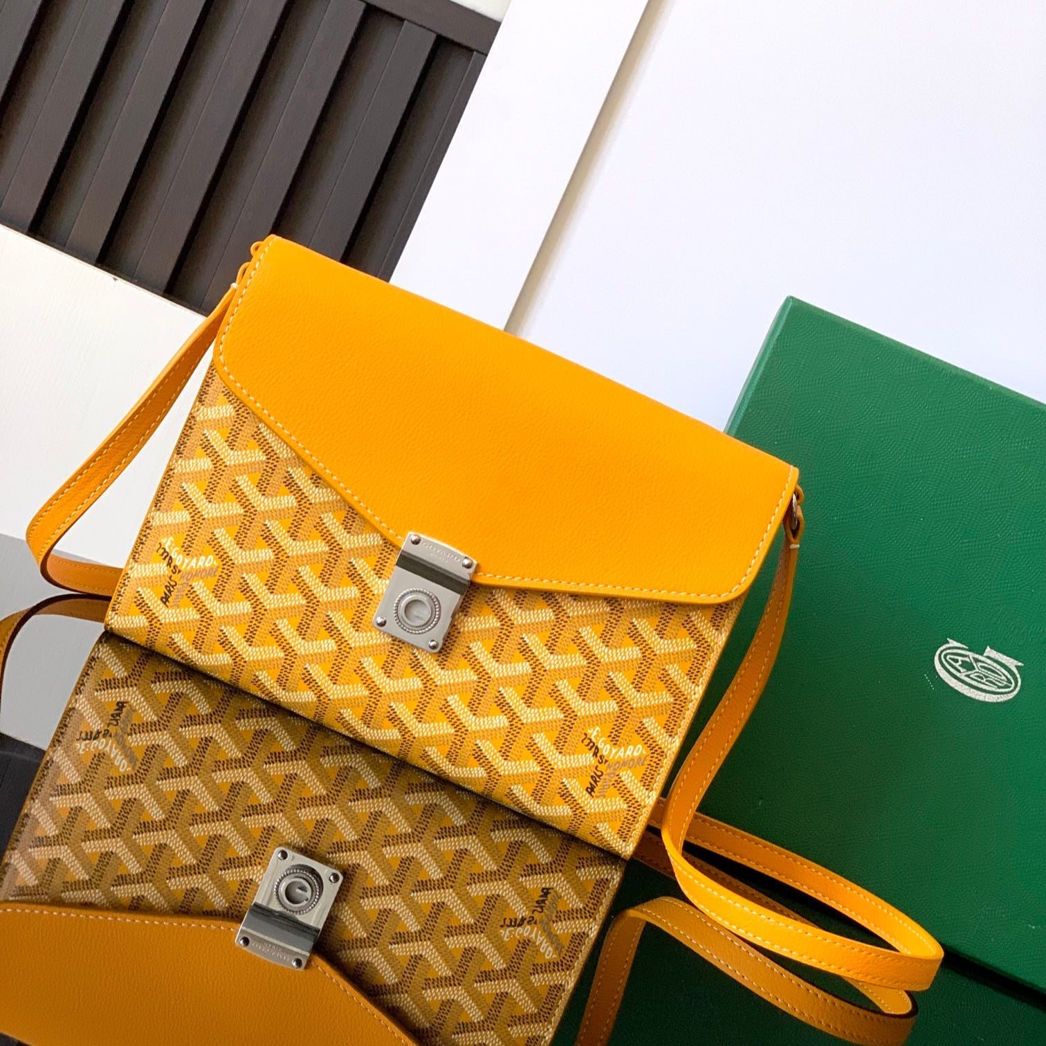 Goyard Chypre Wallet-Pouch 21 Cm Yellow Goyardine Canvas And Calfskin 21cm