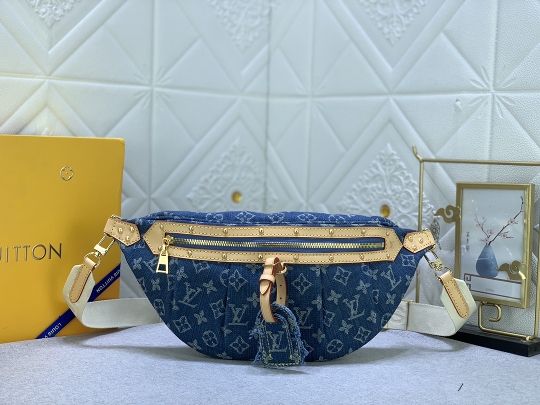 Louis Vuitton Bumbag High Rise Denim Blue 38Cm M46837