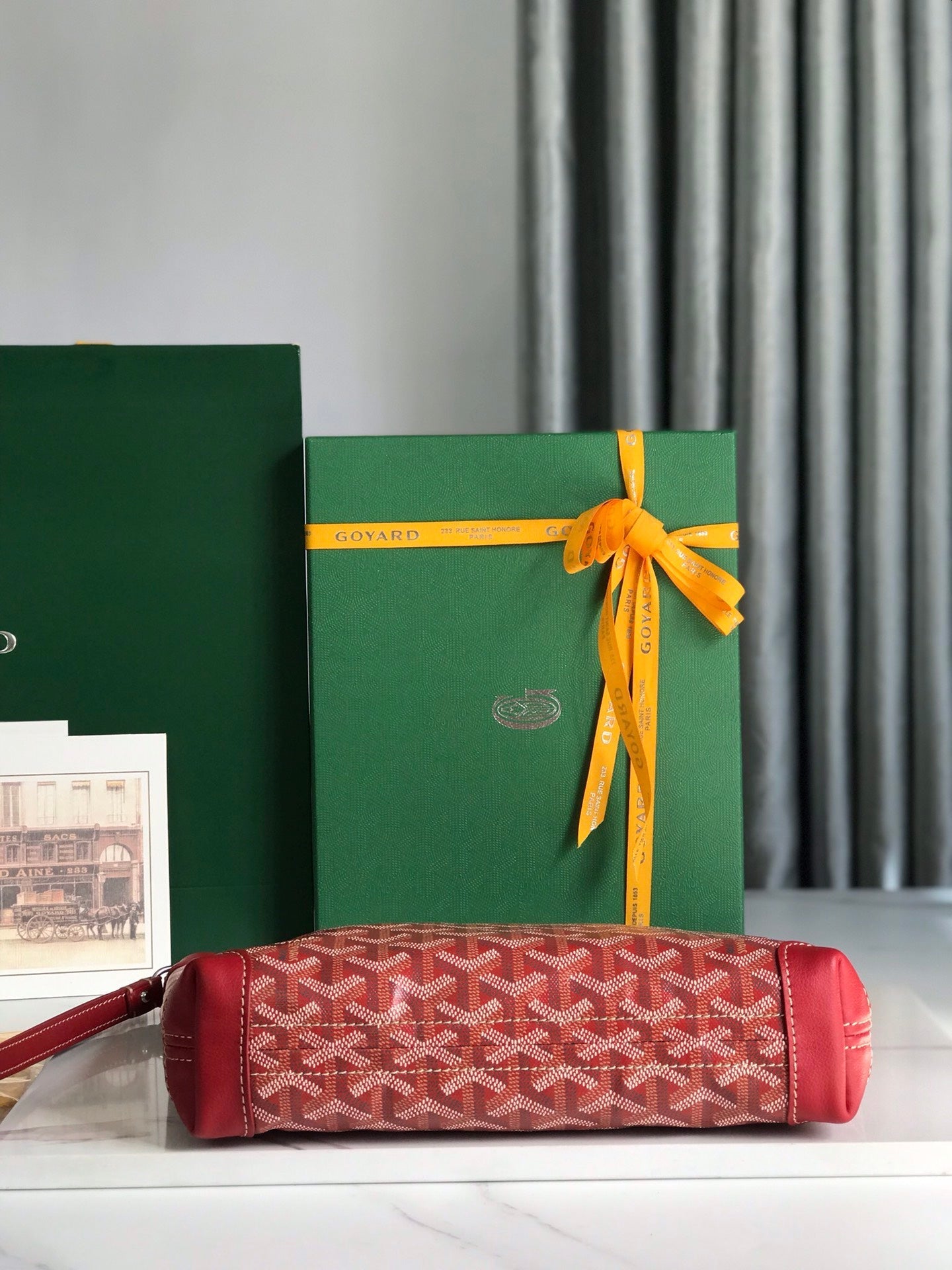 Goyard Conti Pouch 24cm Classic Red Lambskin And Goyardine Canvas