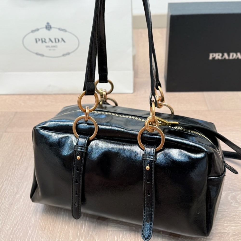 Prada Dangle Medium Leather Top Handle Bag Black 29Cm 1Bb138 2Cyr F0002 V Ooo