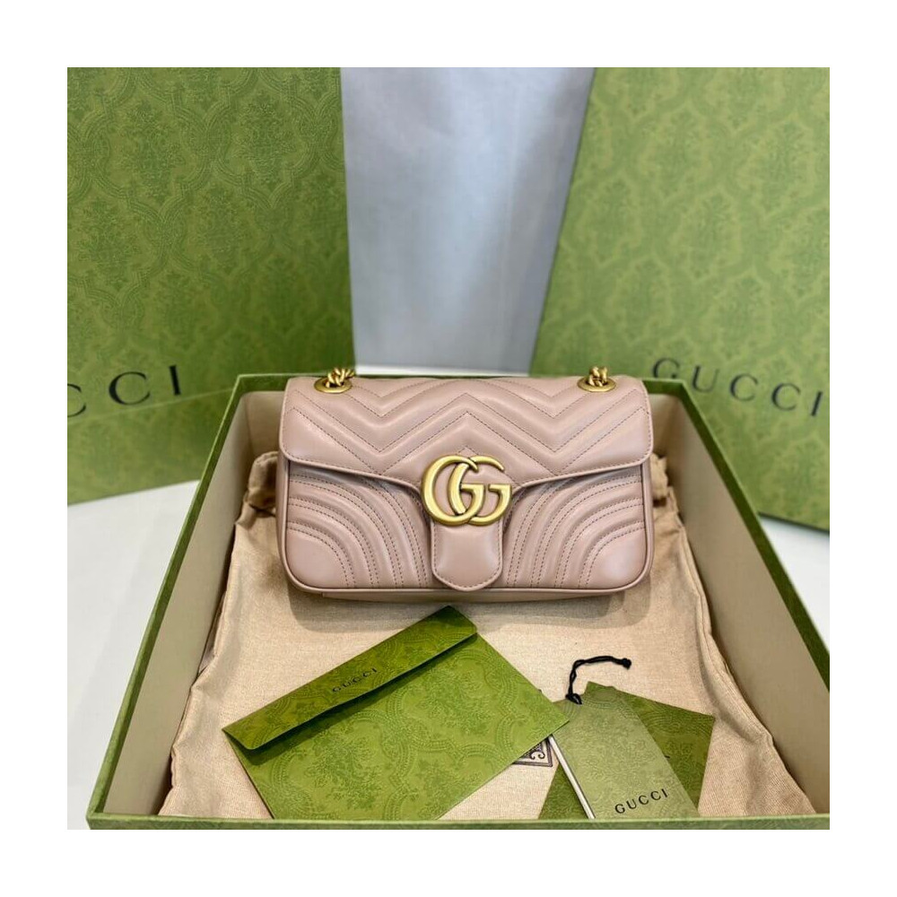 Gucci GG Marmont Matelasse Chevron Leather Small Shoulder Bag Nude Pink