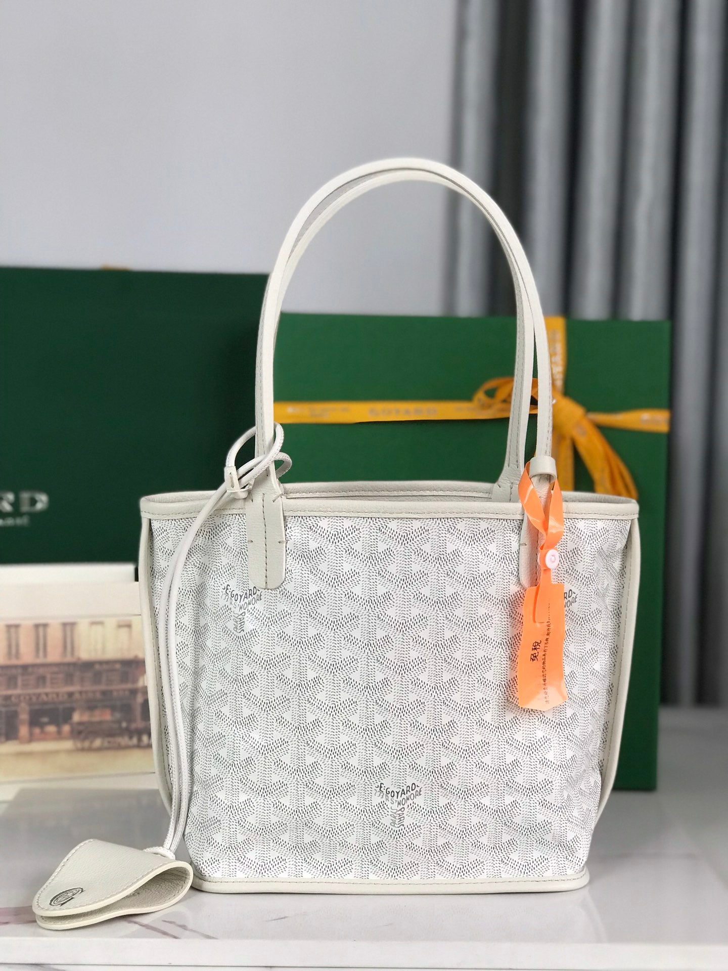 Goyard Anjou Mini Bag 20cm White Calfskin And Goyardine Canvas