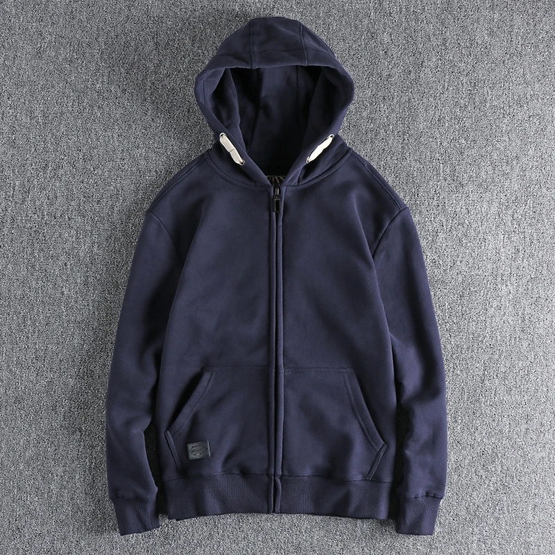 Autumn and winter vintage solid color men plus fleece thickened hoodie casual cardigan coat top