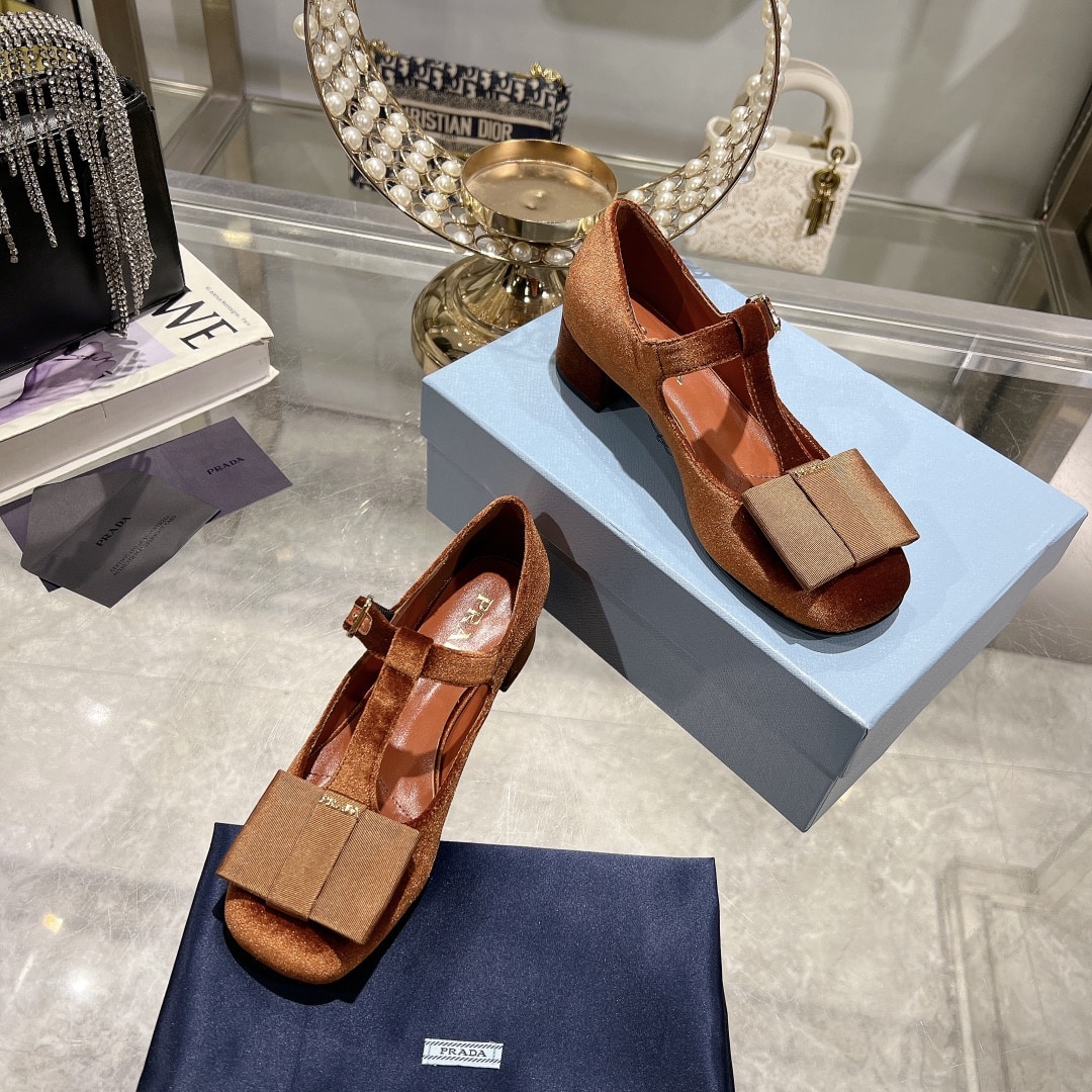 Prada Velvet Mary Pumps Ginger