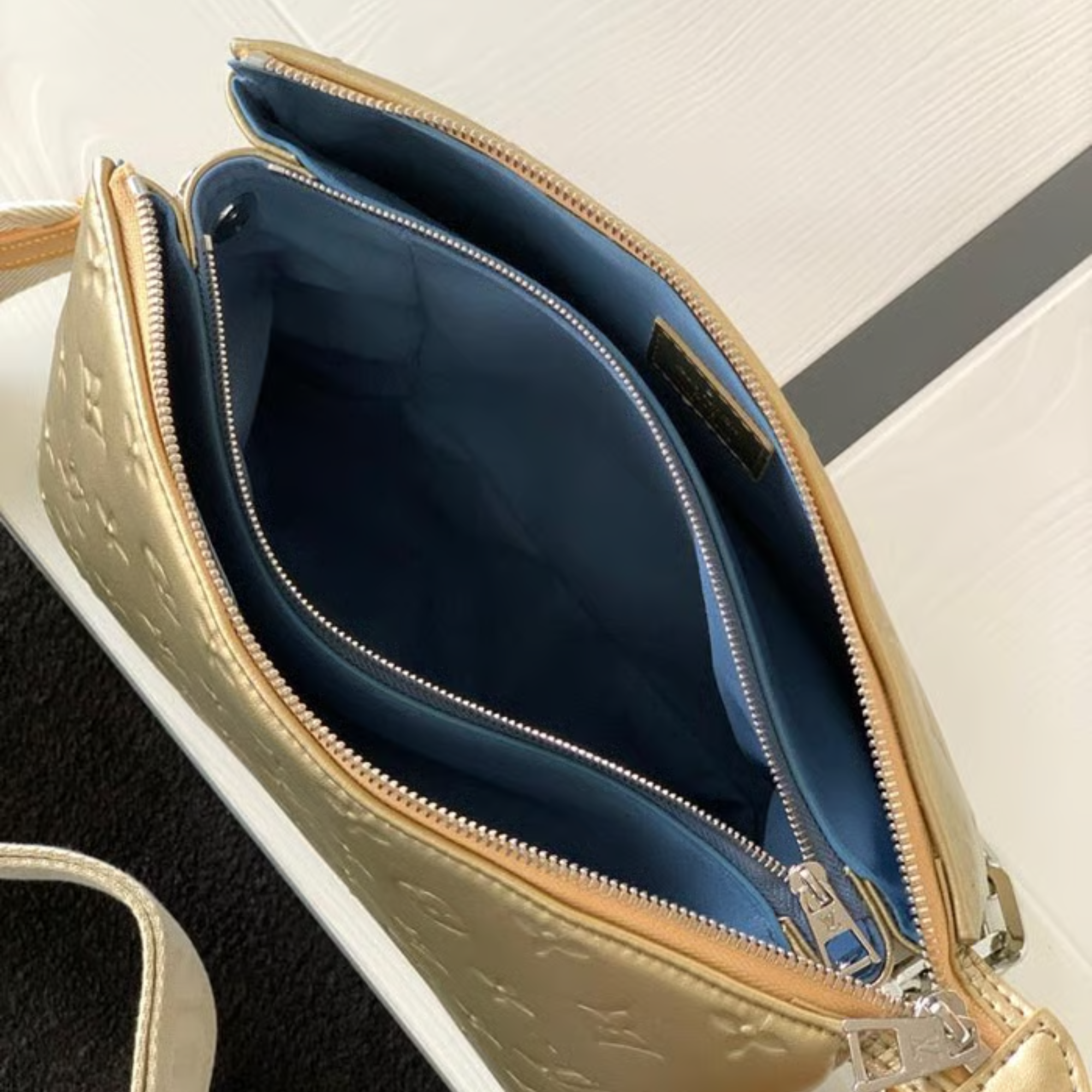 Louis Vuitton Lambskin Embossed Monogram Coussin PM Gold