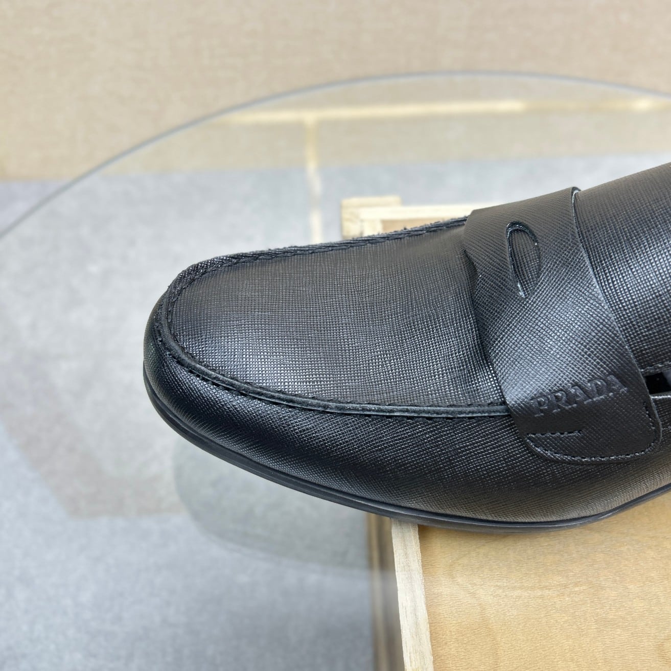 Prada Saffiano Leather Penny Loafers Black