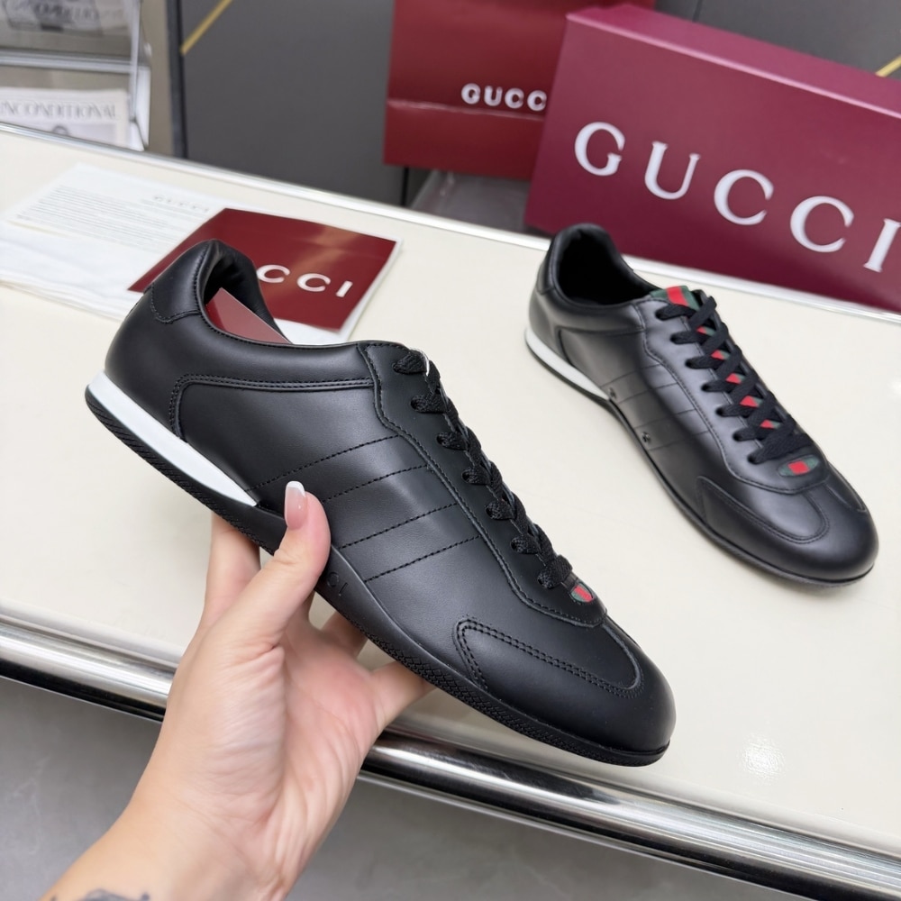 Gucci Men Shift Trainers All Black Leather 857018 Aafuh 1086