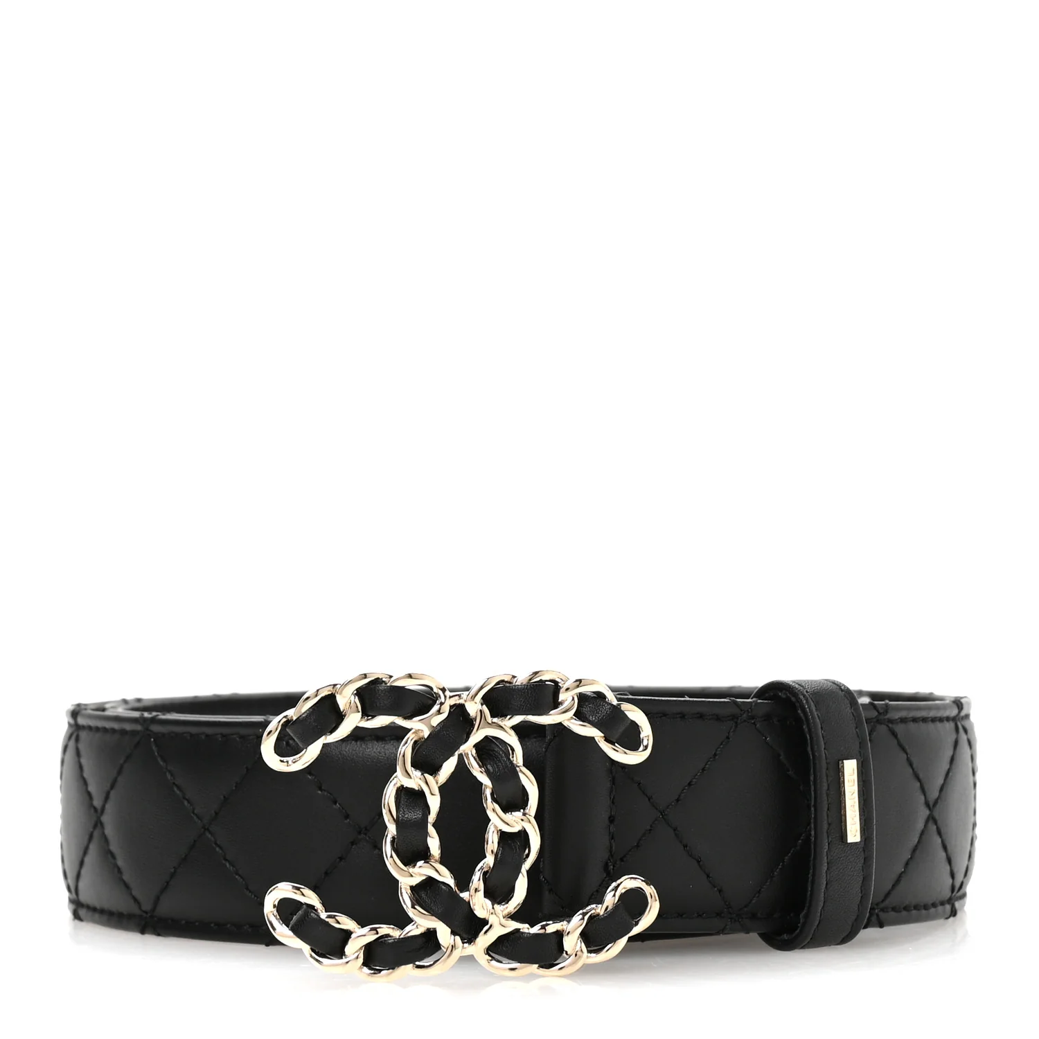 Calfskin Quilted CC Chain Belt 80 32 Black