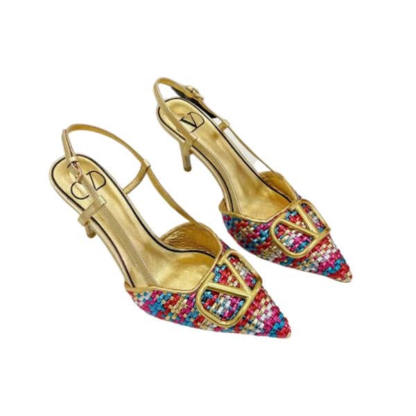 Valentino Garavani VLogo Woven Leather Slingback Pumps Multicolor