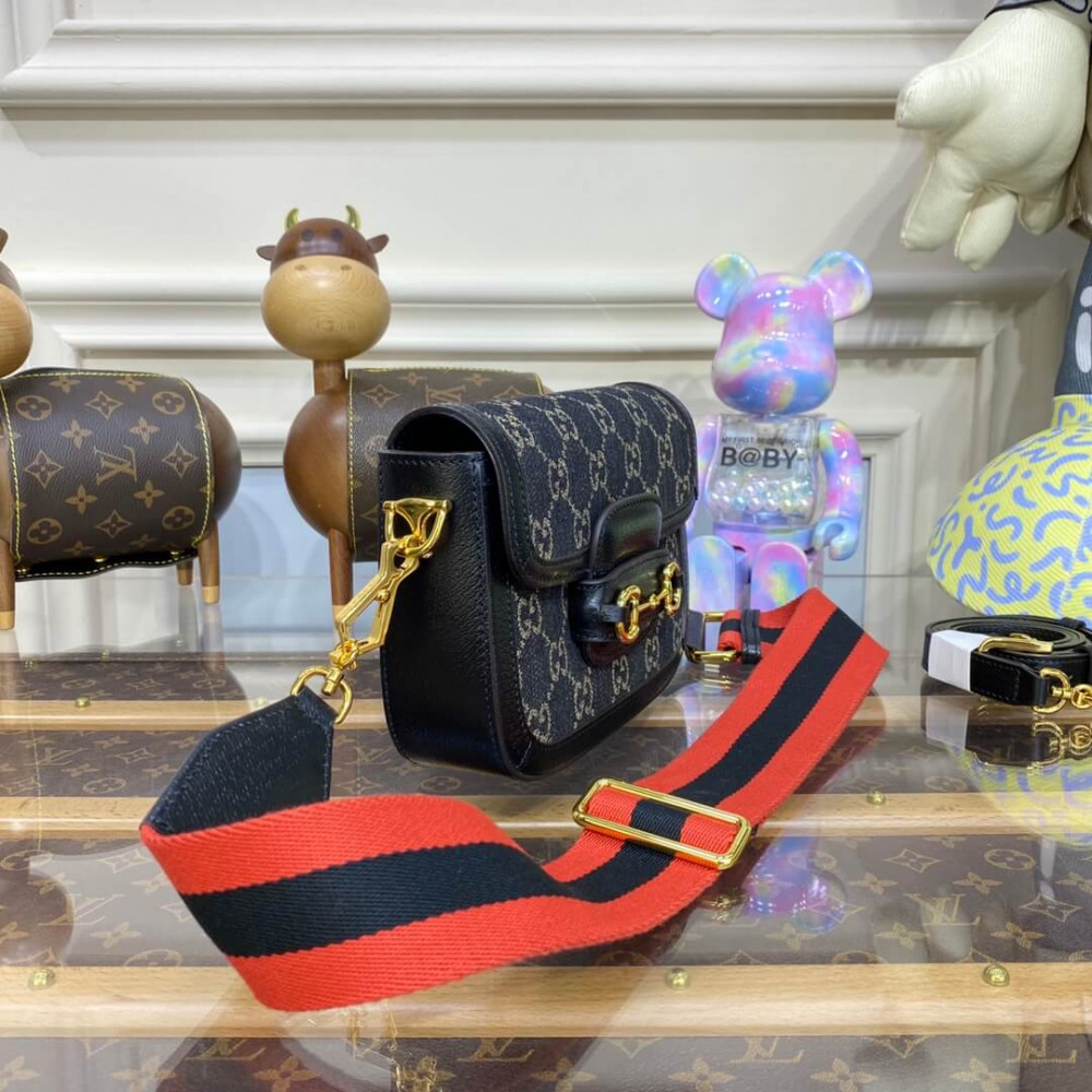Gucci Horsebit 1955 Denim Mini Bag Black