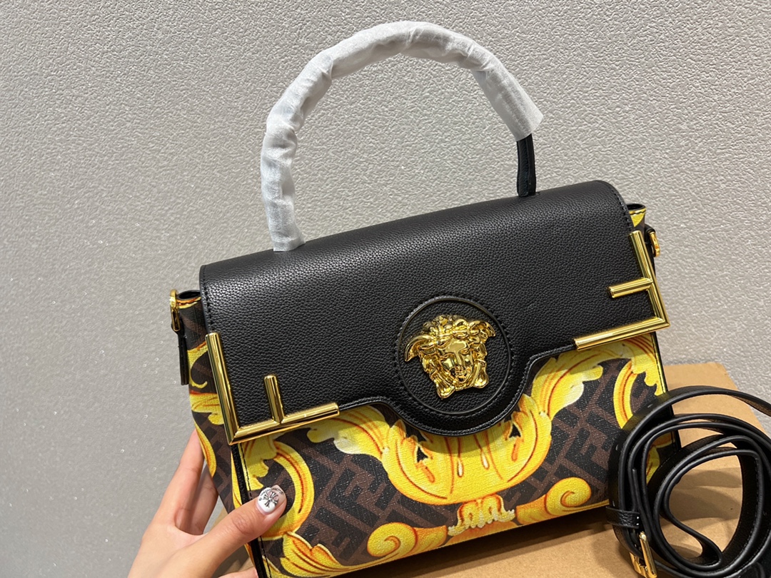 Fendi x Versace Fendace La Medusa Satchel Black 26cm