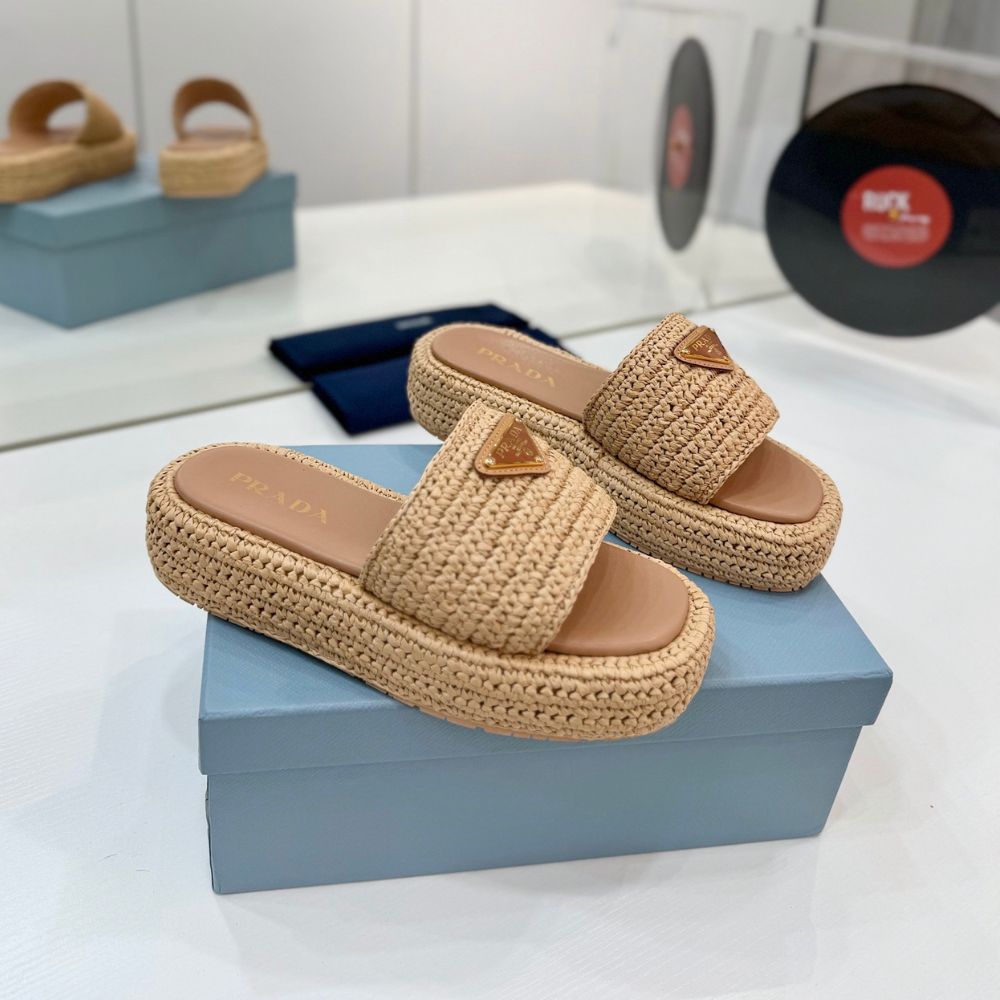Prada Crochet Flatform Slides Natural 1Xz761 2C2T F0018 F 035