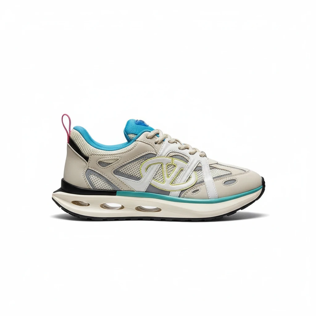 VALENTINO VLOGO EASYJOG LOW-TOP SNEAKER IN CALFSKIN AND FABRIC