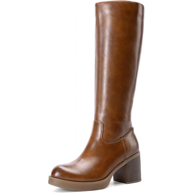 Women's Knee High Boots Chunky Platform Heel Round