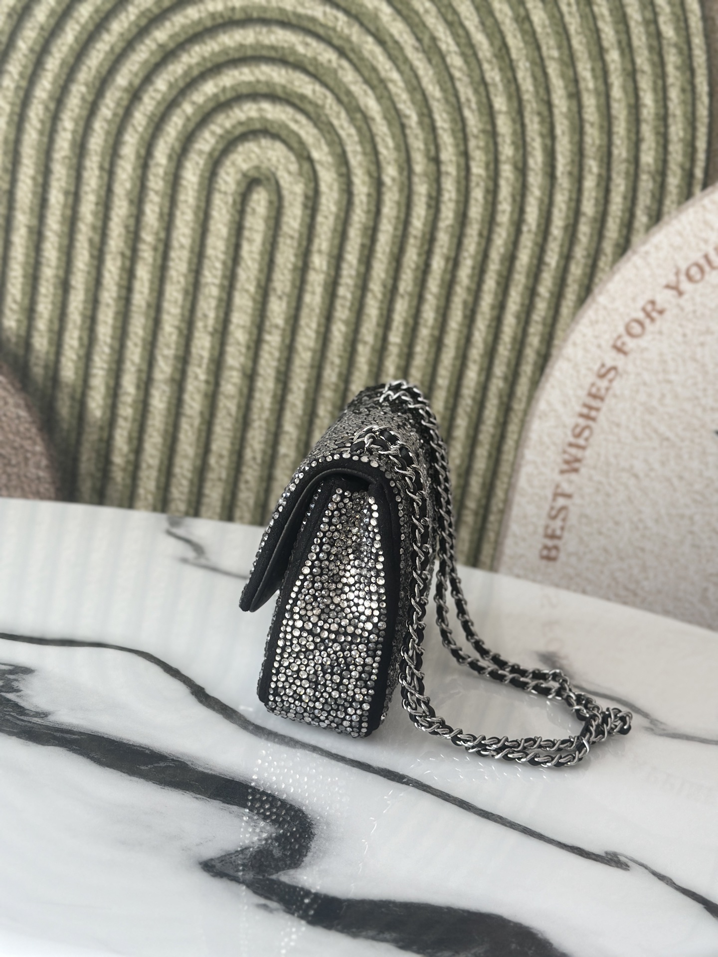 Classic Flap (CF) Mini with Black-to-Silver Ombre Strass (Crystal) Embellishment & Silver Hardware