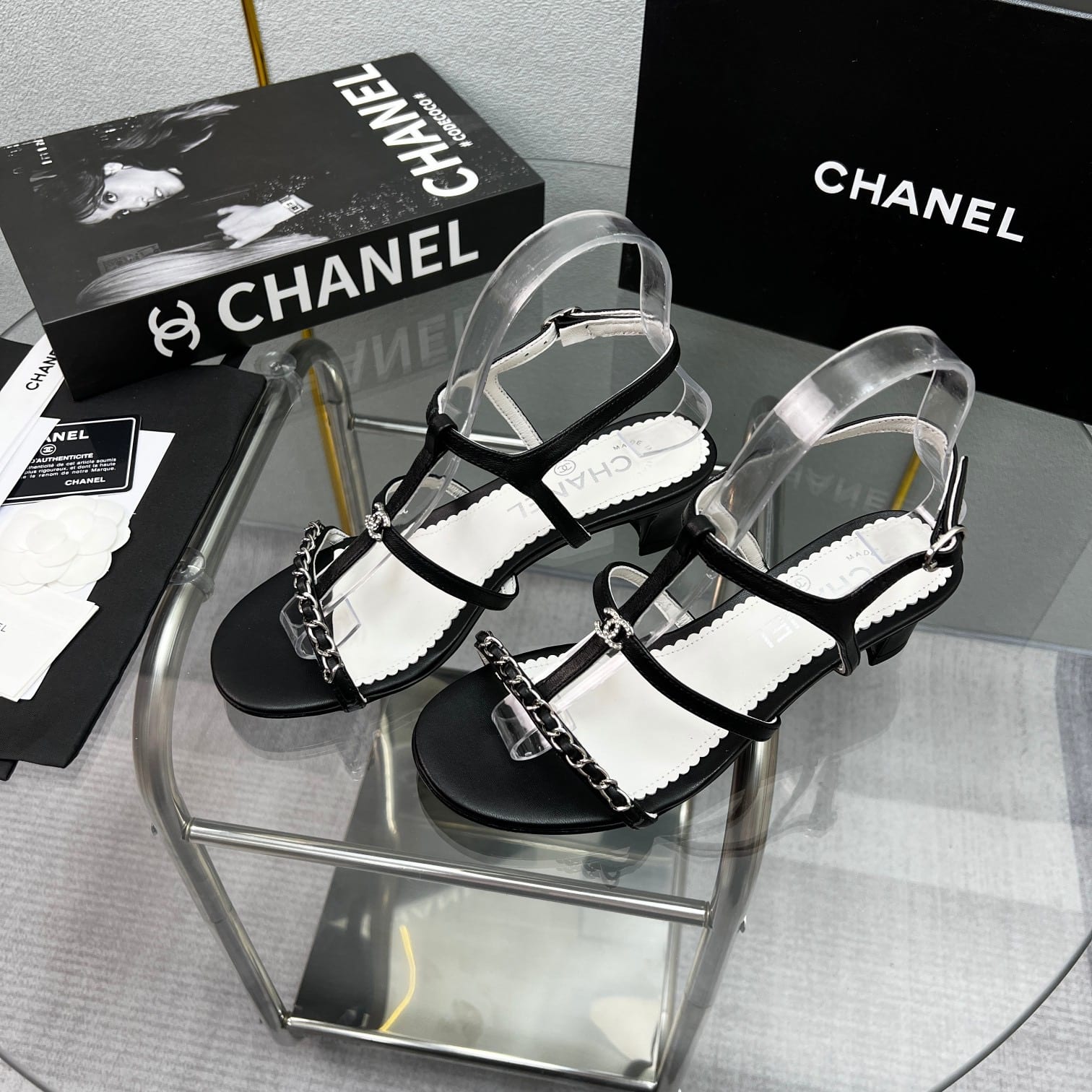 Chanel Sandals Metal Black G39645 X01000 94305