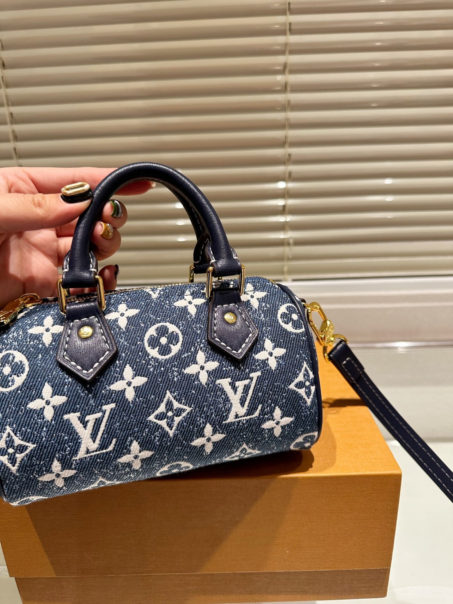 Louis Vuitton Nano Speedy Denim Blue Bag 17Cm M81168